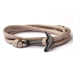 Bracelet - Single cord cappucino, black anchor.